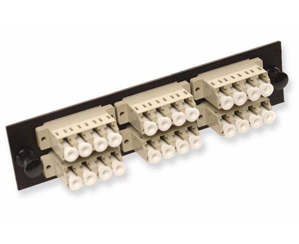 LC multimode LGX Adapter plate with 6 horizontal quad couplers.