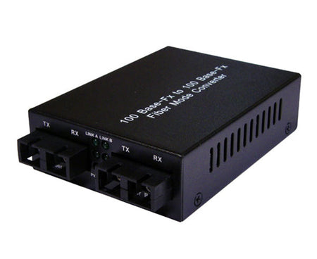 An SC single-mode to SC multimode optical media converter.