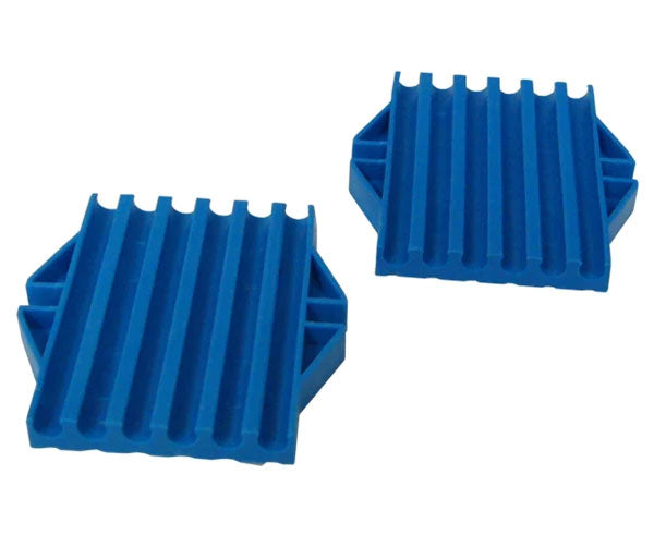 Blue plastic fiber holders.