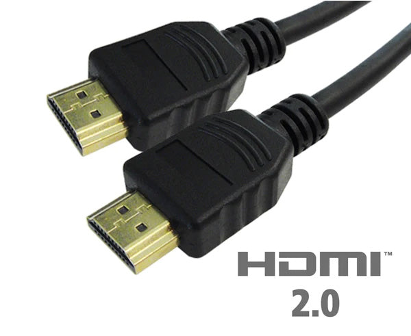 An HDMI cable with black jacket and gold plated connectors.