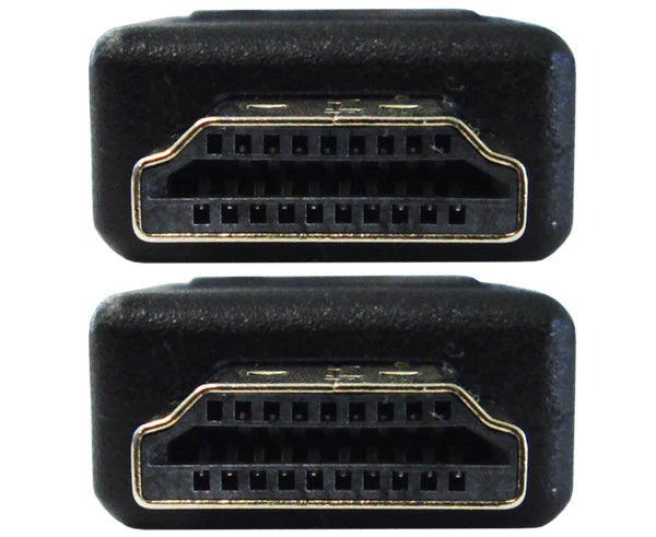 Close up of two HDMI connectors showing individual pins.