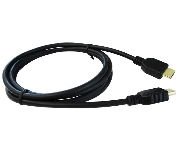 A coiled HDMI cable with black jacket.