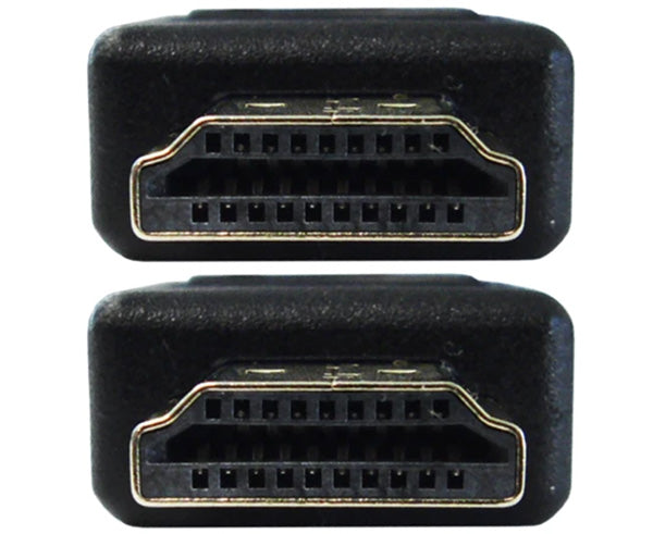 Close up of two HDMI connectors showing individual pins.