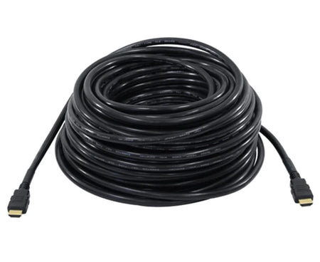 A coiled 75 foot HDMI cable with black jacket.