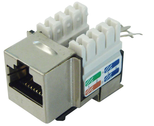 Cat5e shielded rj45 keystone jack with 90-degree contacts.