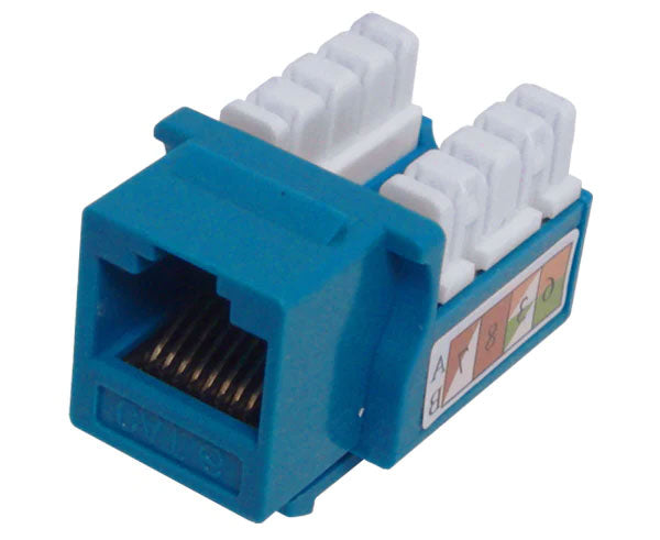 Blue cat6 u-style unshielded keystone jack.