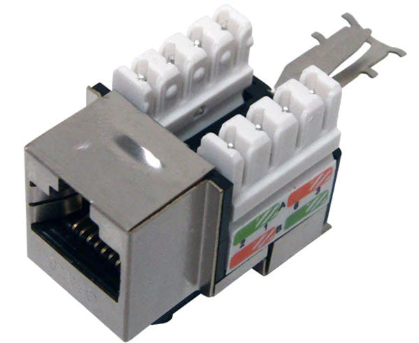 Cat6 shielded rj45 keystone jack with 90-degree contacts.
