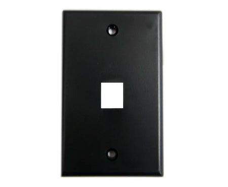 A single port high-density black keystone wall plate.