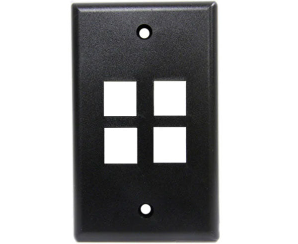 A four port high-density black keystone wall plate.