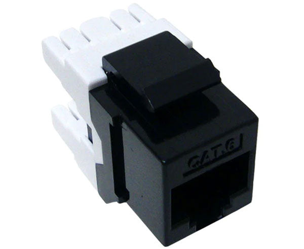 Black cat6 high-density keystone jack with 180 degree contacts.
