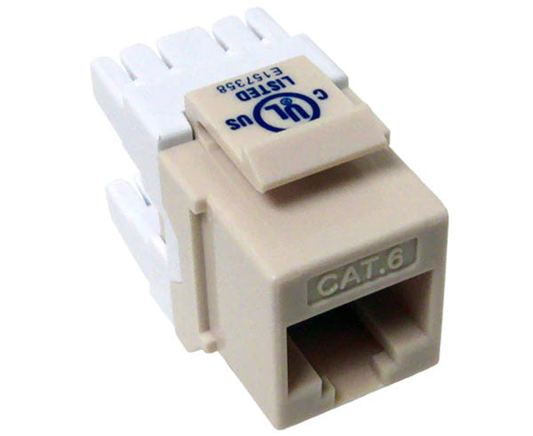 Gray cat6 high-density keystone jack with 180 degree contacts.