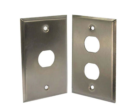 Two single gang water sealed outdoor wall plates.