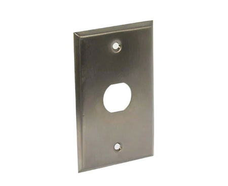 A single gang water sealed outdoor wall plate with a single port.