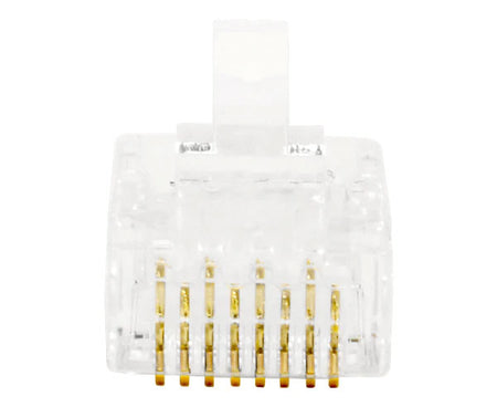 Cat 6 RJ45 plug with gold plated connectors and locking tab.