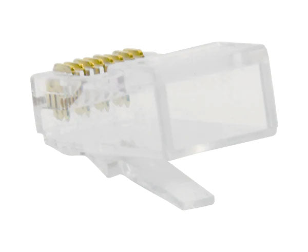 A Cat6 RJ45 plug showing cable entry.