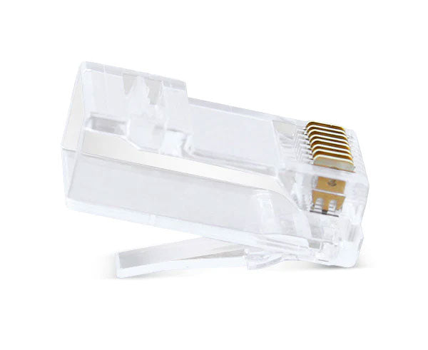 CAT6 & CAT6A RJ45 plug for slim stranded cable with locking tab and gold plated connectors.