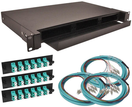 36 strand OM3 Multimode LC slide-out 1U fiber patch panel kit.