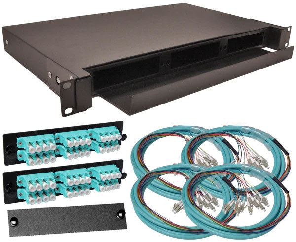 48 strand OM3 Multimode LC slide-out 1U fiber patch panel kit.