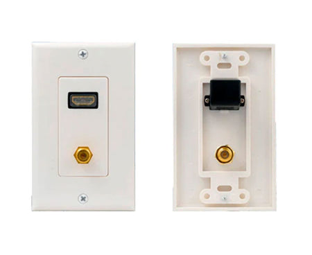 Single-gang hdmi & f-81 wall plate with gold plated coax connector.