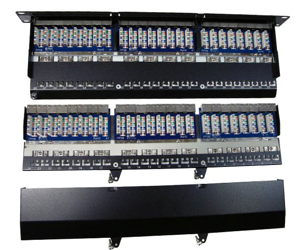 Detail of the cable management features on the 48 Port CAT5E Rackmount Patch Panel