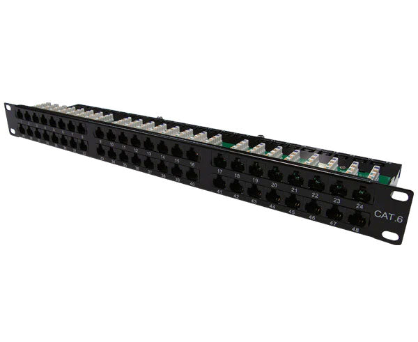 Angled view highlighting the port configuration on the CAT6 High Density Patch Panel