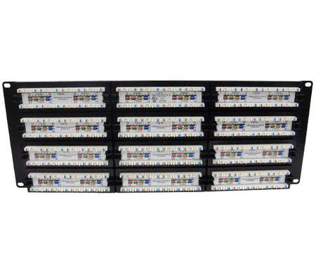 4U size 19-inch rackmount CAT6 patch panel featuring color coded punch down blocks