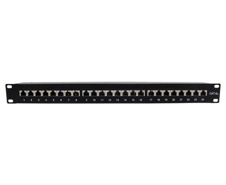 19-inch rackmount CAT6A 10G patch panel with 24 shielded ports