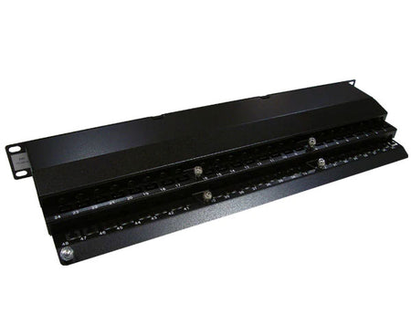 Detail of the secure mounting hardware on the 48 Port CAT6 Shielded Patch Panel