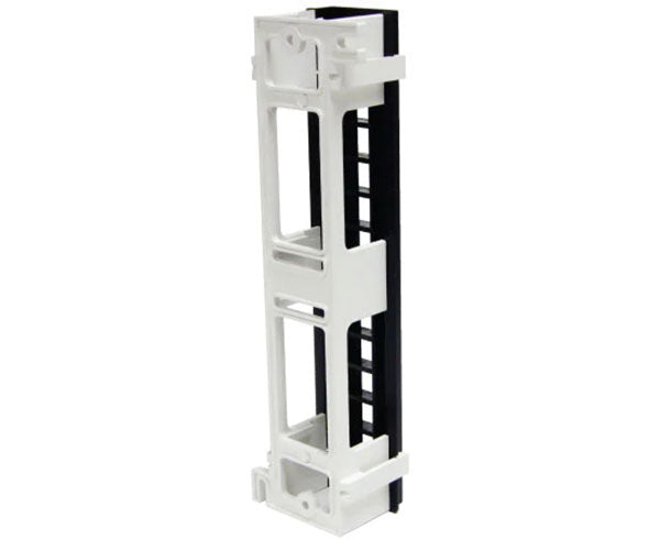 A wall mount 12 port blank network patch panel with mounting bracket.