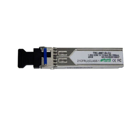 1000BASE-BX10-U WDM bi-directional single-mode SFP fiber transceiver showing specification label.