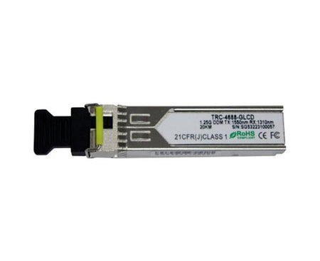 1000BASE-BX10-D WDM bi-directional single-mode SFP fiber transceiver showing specification label.