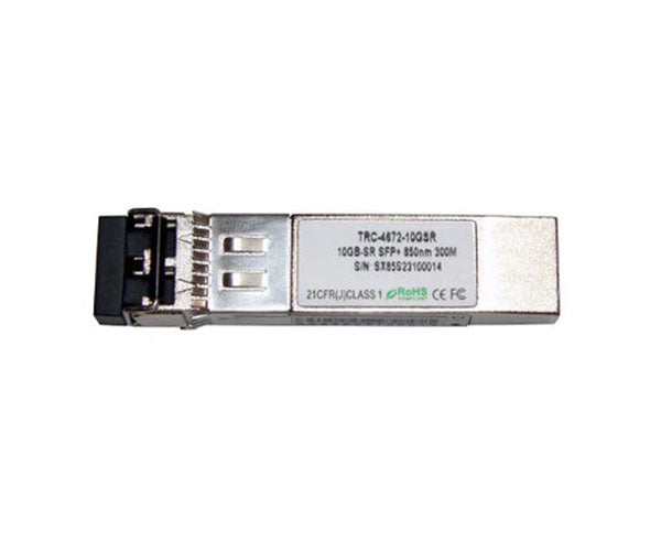 10GBASE-SR Multimode SFP+ fiber transceiver showing specification label.