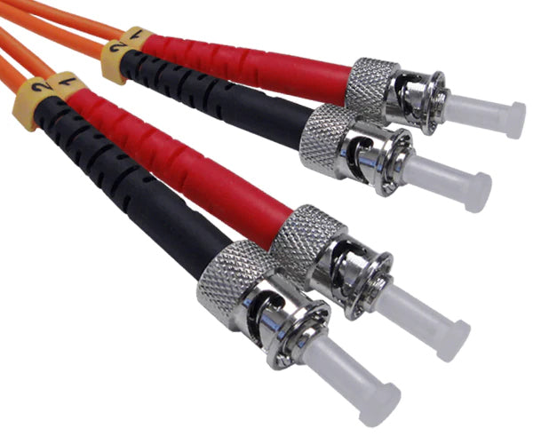 Four ST OM1 connectors on orange fiber.