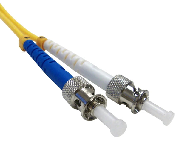 Two ST single-mode OS2 connectors on yellow fiber.