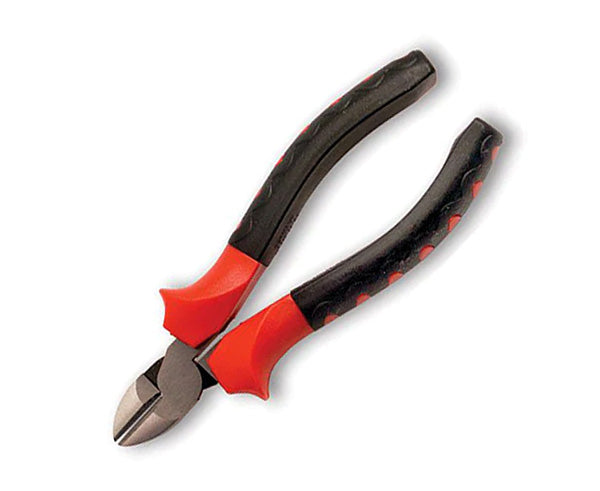 6 inch heavy duty diagonal cutting pliers with read and black handles.