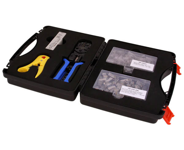 Cat 5e shielded data network termination tool kit in a solid carry case.