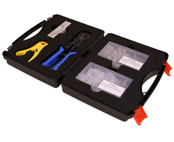 Cat 5e data network termination tool kit in a solid carry case.