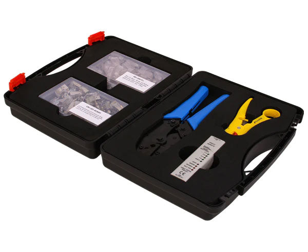 Cat6a shielded data network termination tool kit in a solid carry case.