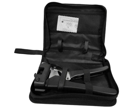 Hand held single action punch down tool for 180 degree keystone jacks with with soft carry case.