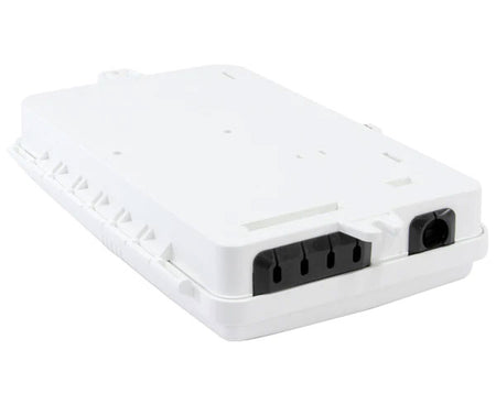 4 splice IP-66 rated outdoor wall mount fiber termination box rear mounting layout.