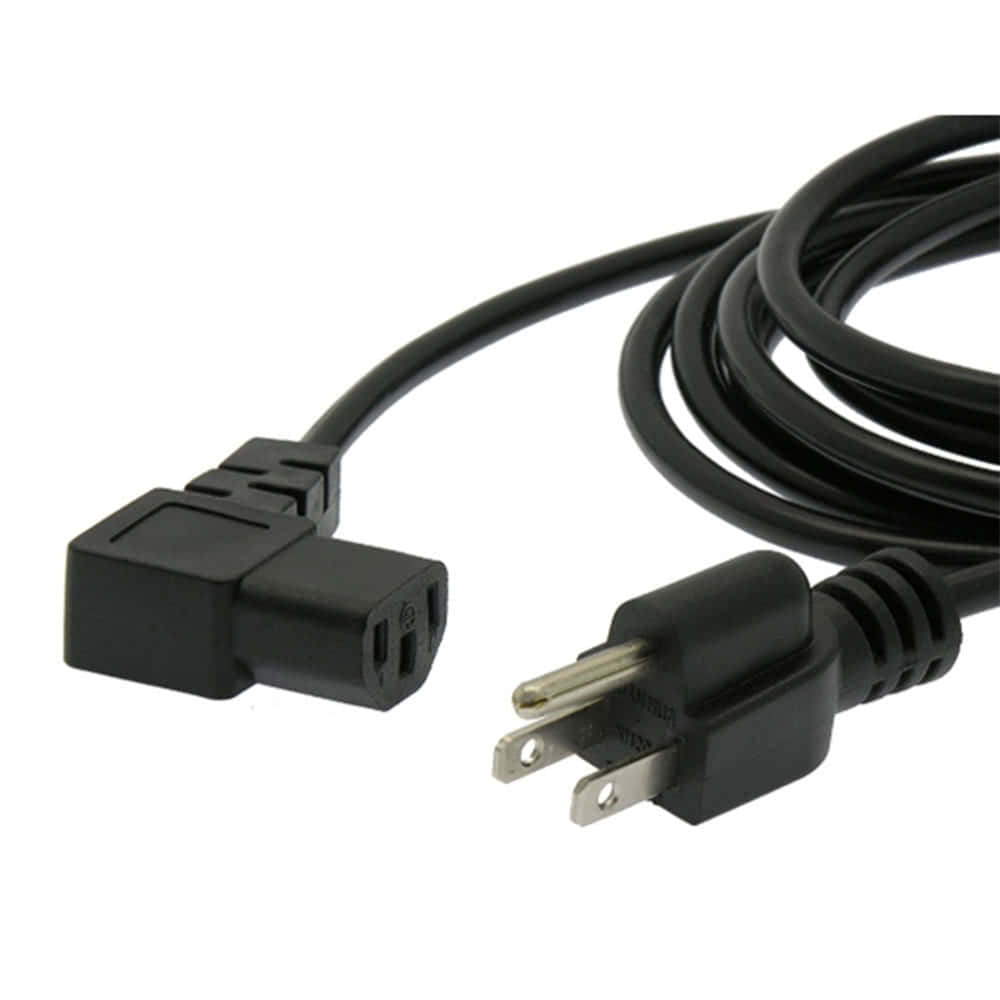 A black 5-15P to C13 right angle power cord, 18/3 rated.