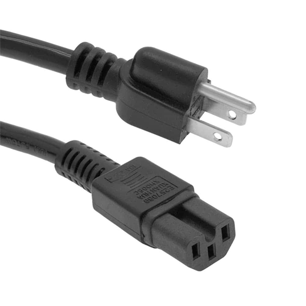 A black 5-15P to C15 power cord, 14/3 rated.