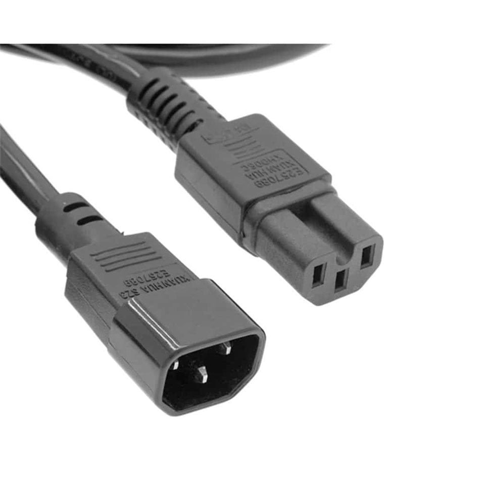 A black C14 to C15 power cord, 14/3 rated.