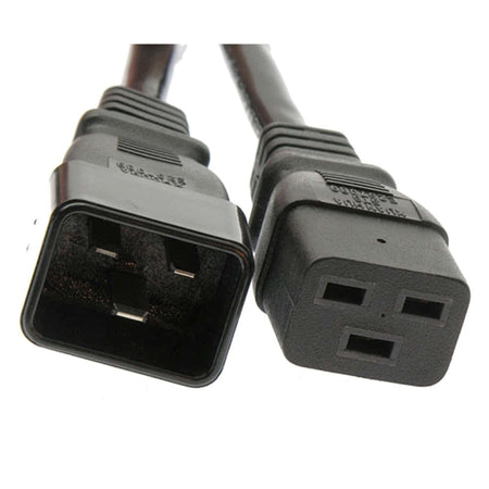 A black C19 to C20 power cord, 14/3 rated.