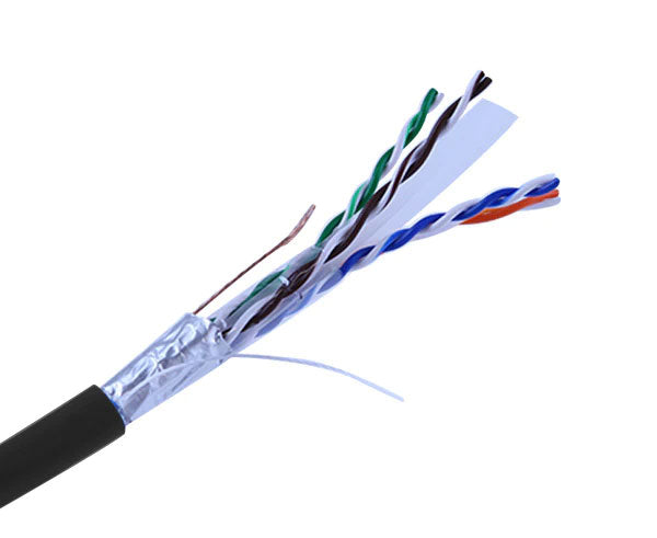 CAT6 Shielded Stranded CM Rated Bulk Ethernet Cable with black jacket.