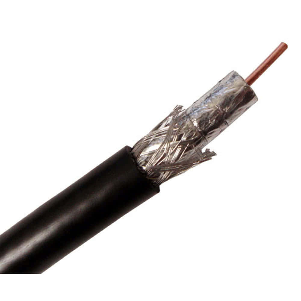 A 14 awg RG11 coaxial cable with dual shield and black jacket.