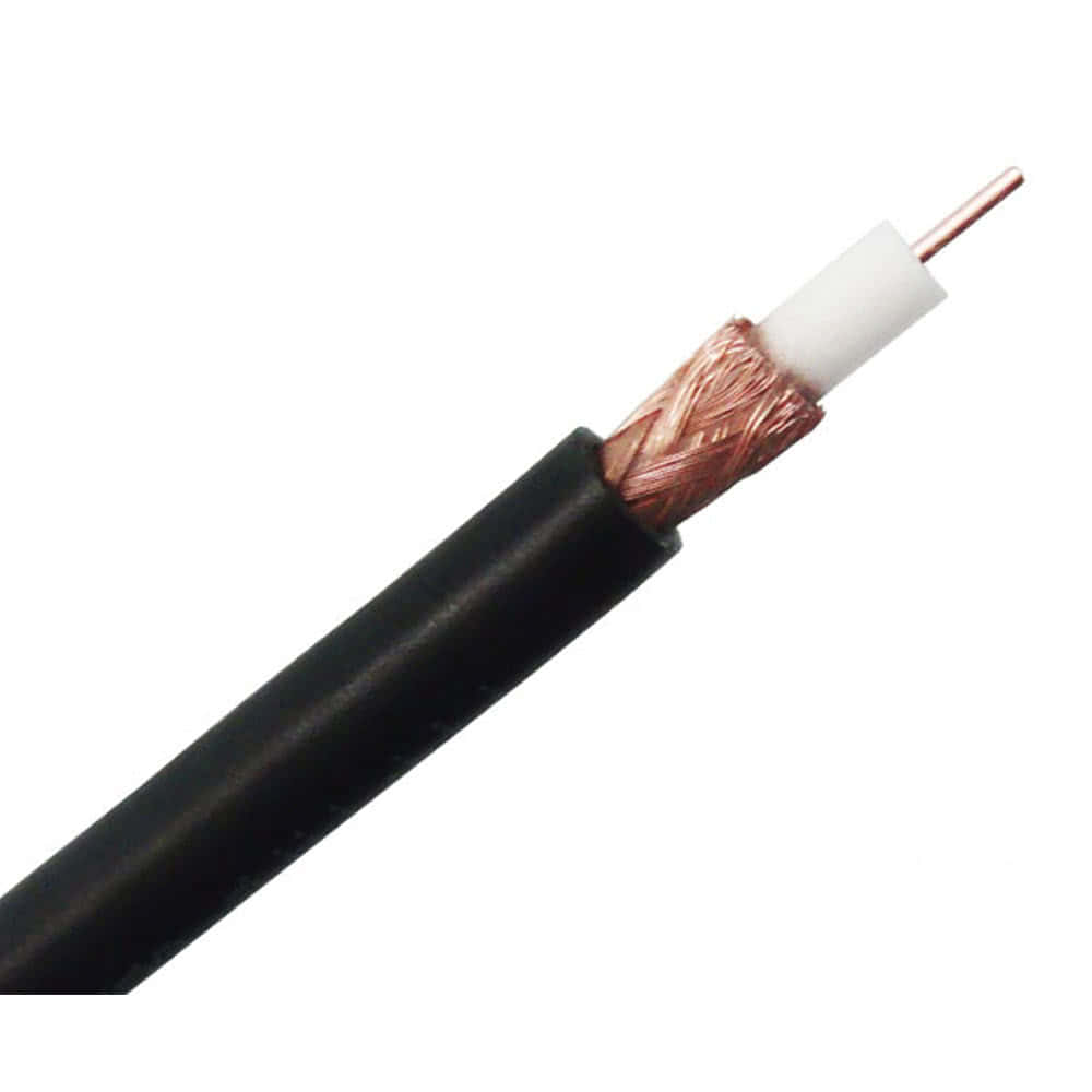 A 20 awg RG59 coaxial cable with black jacket and bare copper braid shield.