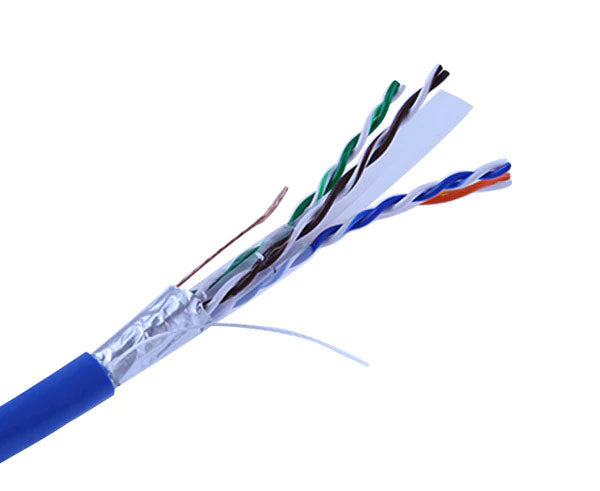 CAT6 Shielded Stranded CM Rated Bulk Ethernet Cable with blue jacket.