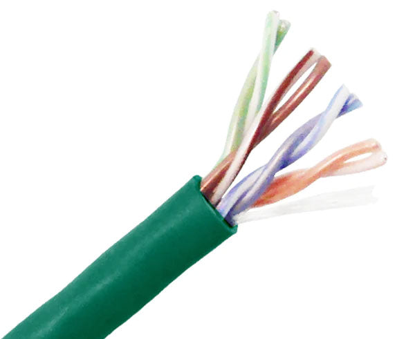 CAT5E plenum bulk ethernet cable with green jacket.