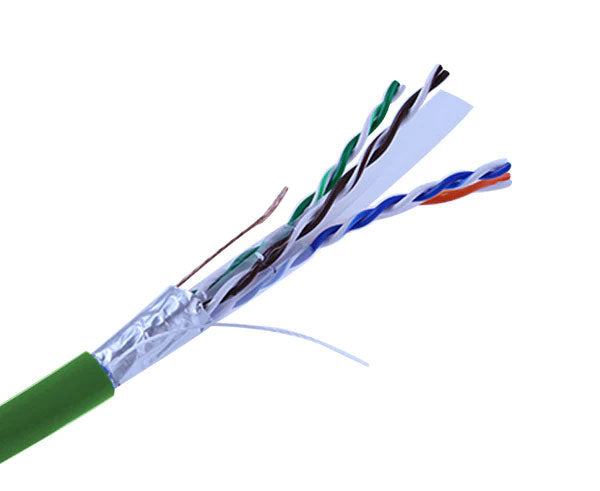 CAT6 Shielded Stranded CM Rated Bulk Ethernet Cable with green jacket.